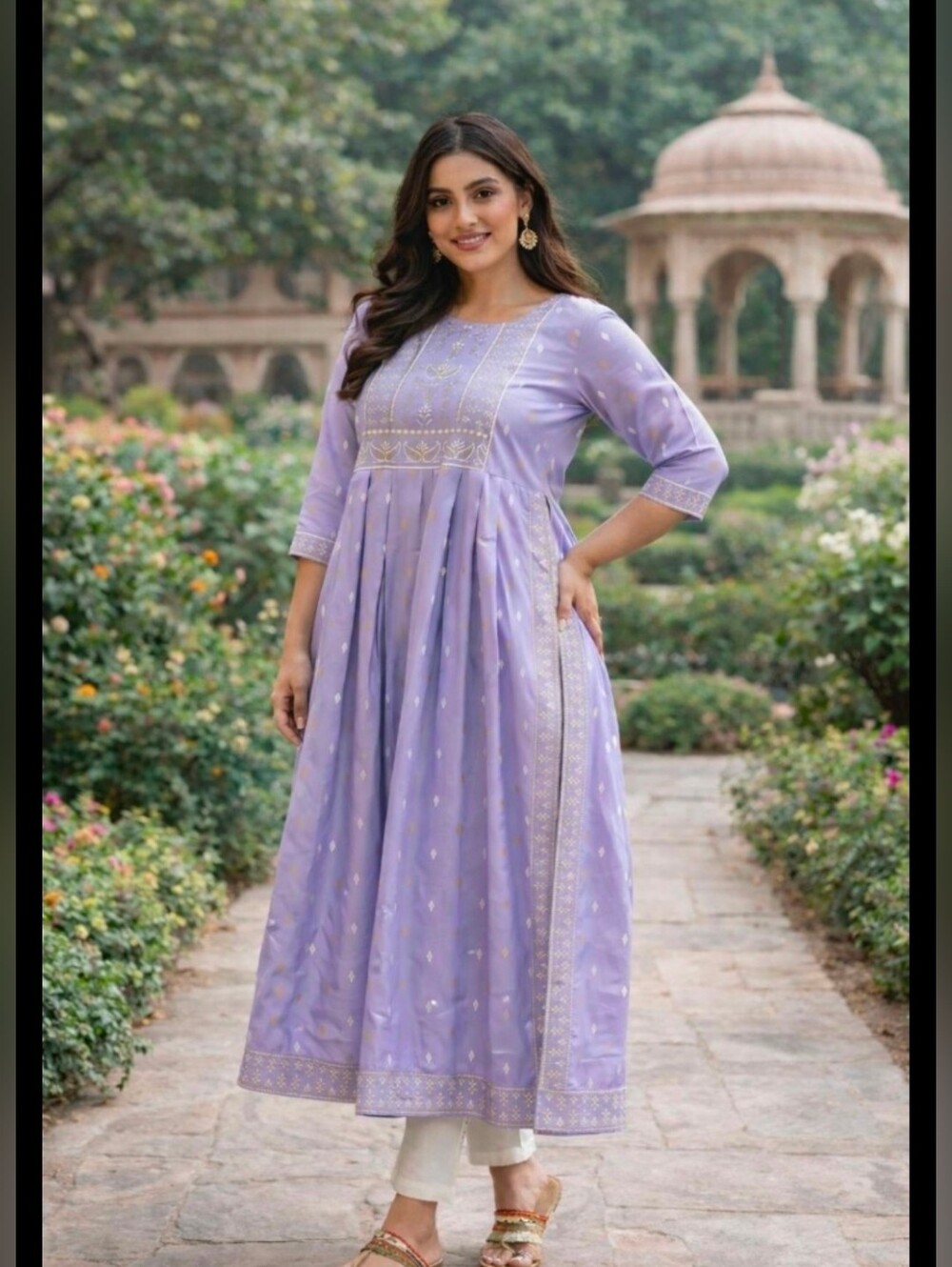 Lilac Color Viscose Rayon A-Line Kurta size 44 Indian XXL US 12-14